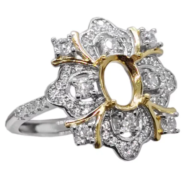 925 Silver Gemstone Ring Setting 18K White and Yellow Gold Plating Ring Setting Jewelry DIY Supplier