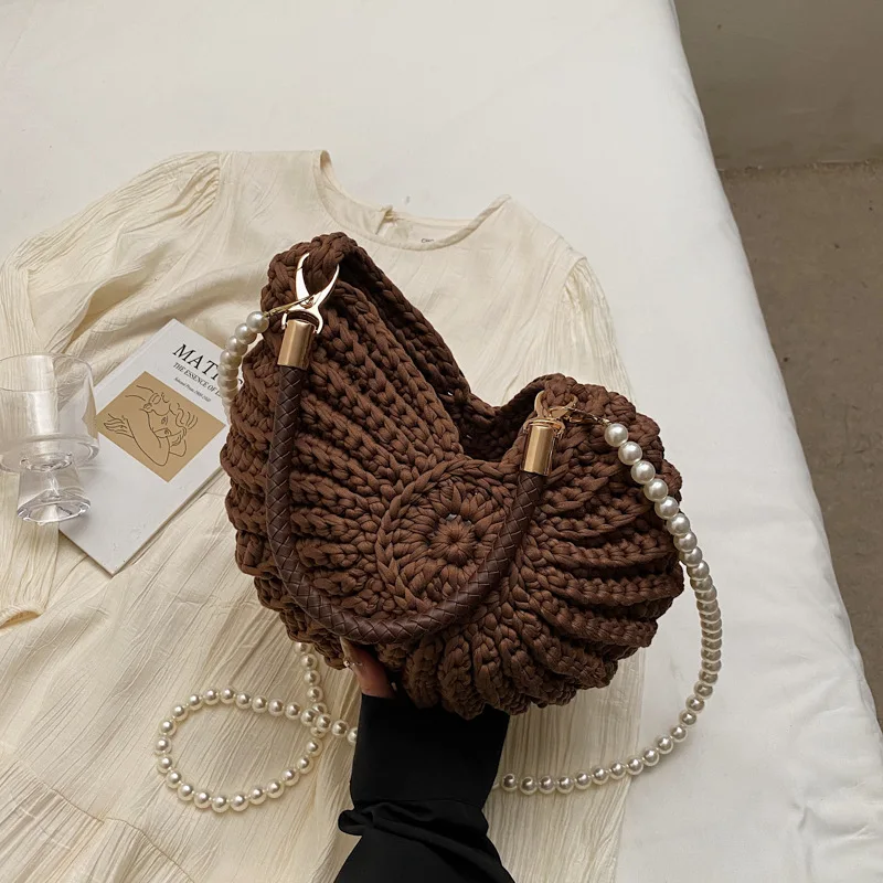 手織りバッグ ハンドメイド ウーマンバッグ 海辺 貝殻 メッセンジャーバッグ ショルダーストラップ付き ハンドバッグ