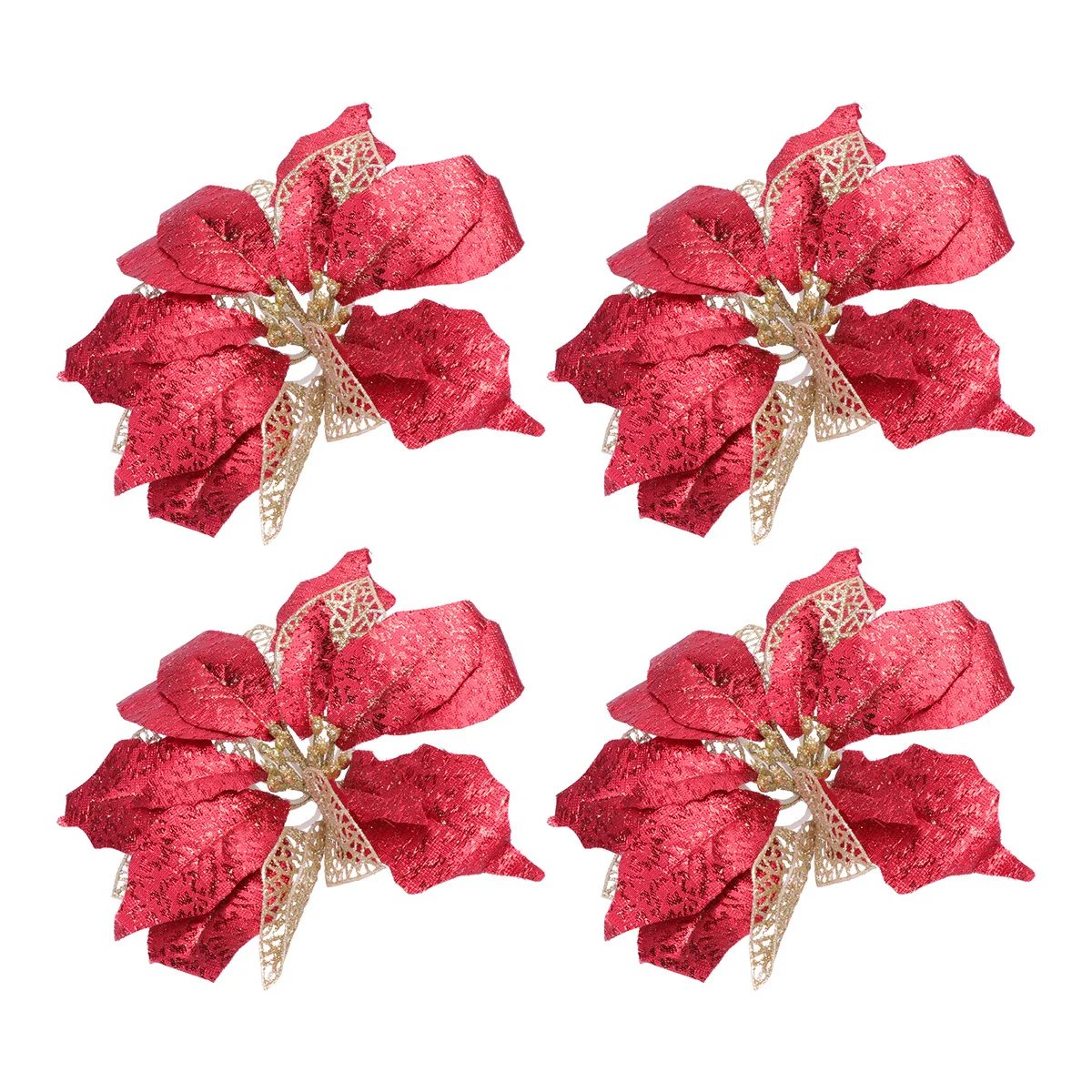 

4pcs Simulation Christmas Flowers Diy Artificial Flower Decor For Party Wedding Home Holiday Decoration Red Lightweight