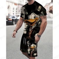 Disney 2025-Conjunto de camiseta de manga corta, camiseta de manga corta con cuello redondo del Pato Donald, traje informal con cuello redondo, camisetas con estampado 3D
