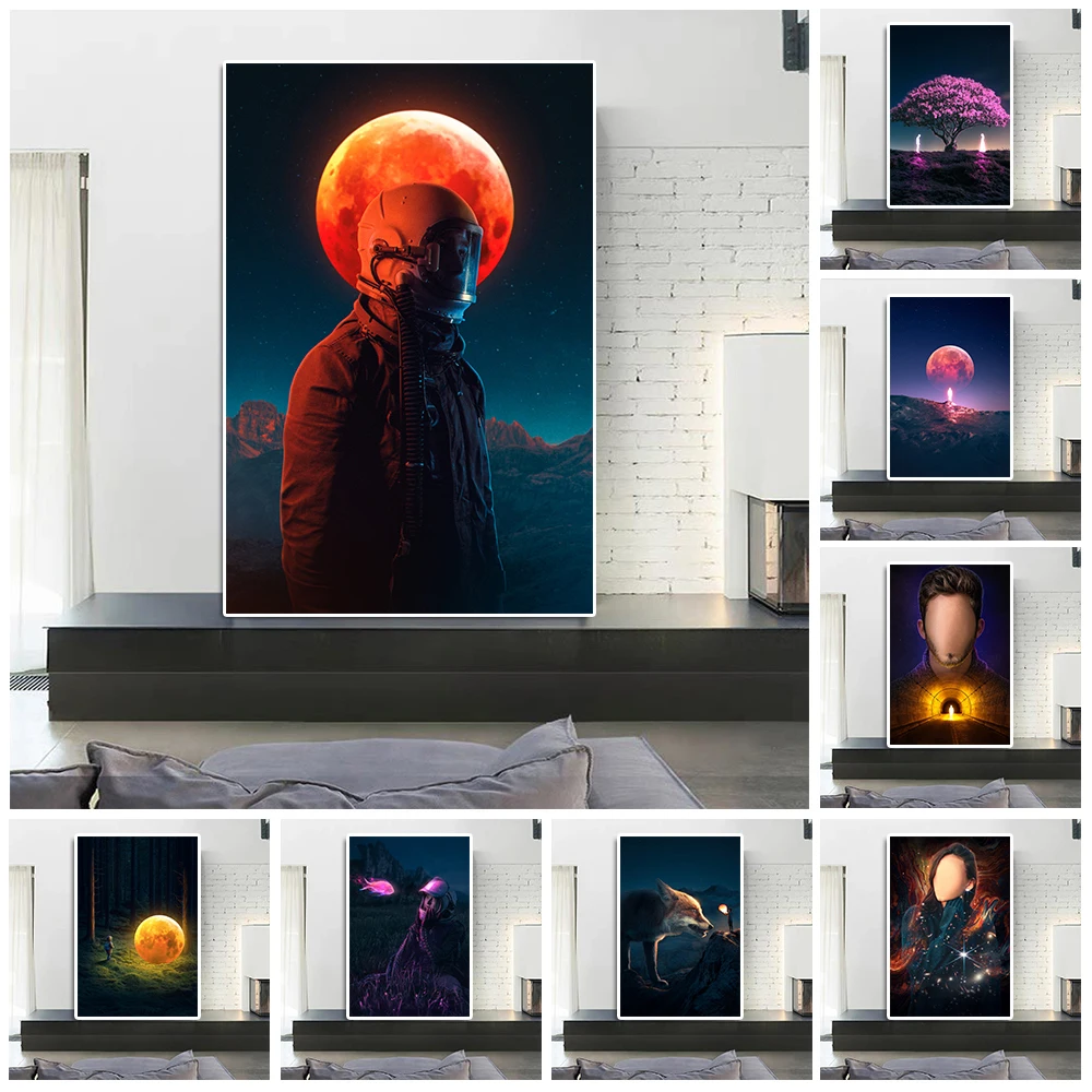 

Fashion Character Portrait Canvas Painting Neon Effect Astronaut Graffiti Poster Landscape Wall Art Mural Living Room Home Decor