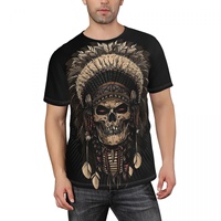 Indian Skull Apache Feathers Summer Mens T Shirts Loose Polyester Tshirt Quick-drying Short Sleeve 3D Printed Breathable Clothes