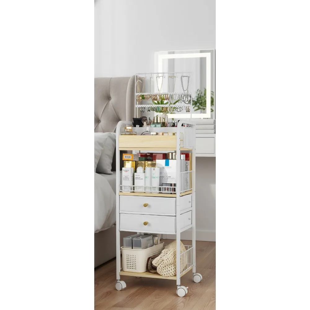 

Floor Makeup Organizer with Drawers, Jewelry Storage for Earrings Necklaces, Vanity Organizer for Skincare Perfume Brushes