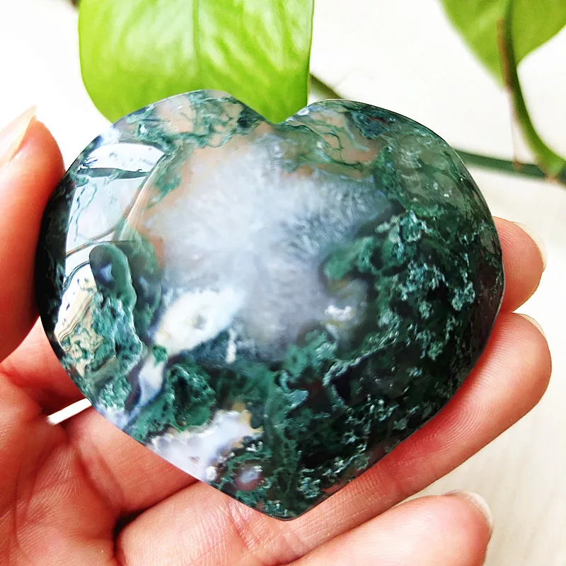 Natural Moss Agate Purple Grass Agate Heart Yn Water Symbol Of Love Spiritual Meditation Healing Crystal Home Ornament