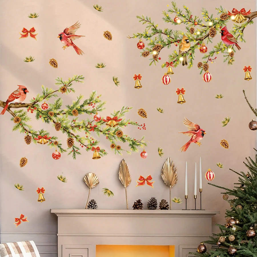 Watercolor Christmas Tree Bird Wall Stickers Removable Vinyl Decals For For Kids Baby Room Bedroom Nursery Decoration Wall Decal