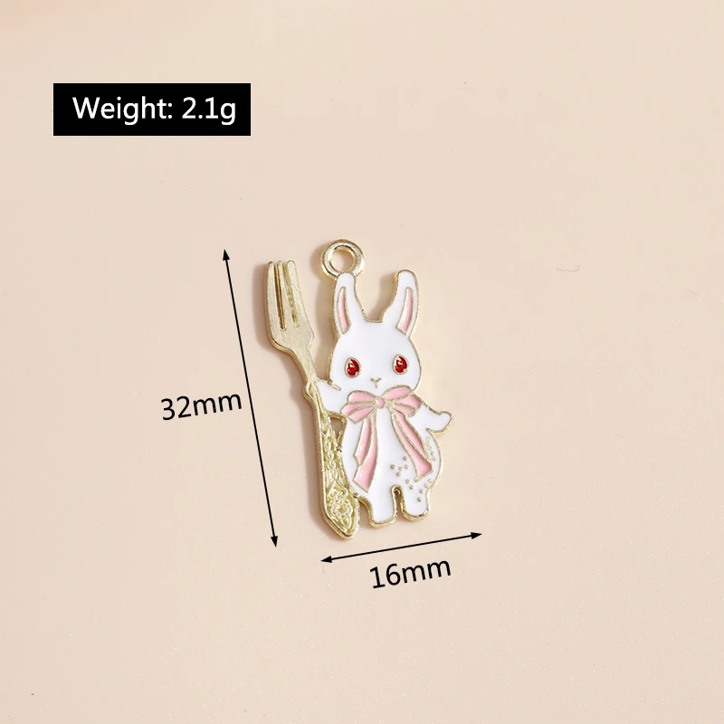 Leslie 10pcs 16*32mm Cartoon Enamel Mini Rabbit Charms for Jewelry DIY Spoon fork Charms Pendants Necklaces Earrings Accessories