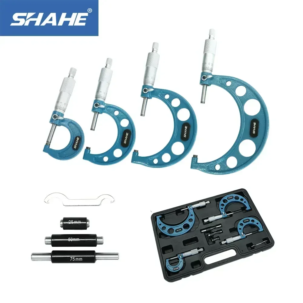 

SHAHE Outside Micrometer Set 0-100mm 0.01mm Metric Gauge Precision Carbide Tips Machinist Measuring Tool Caliper Micrometer Set