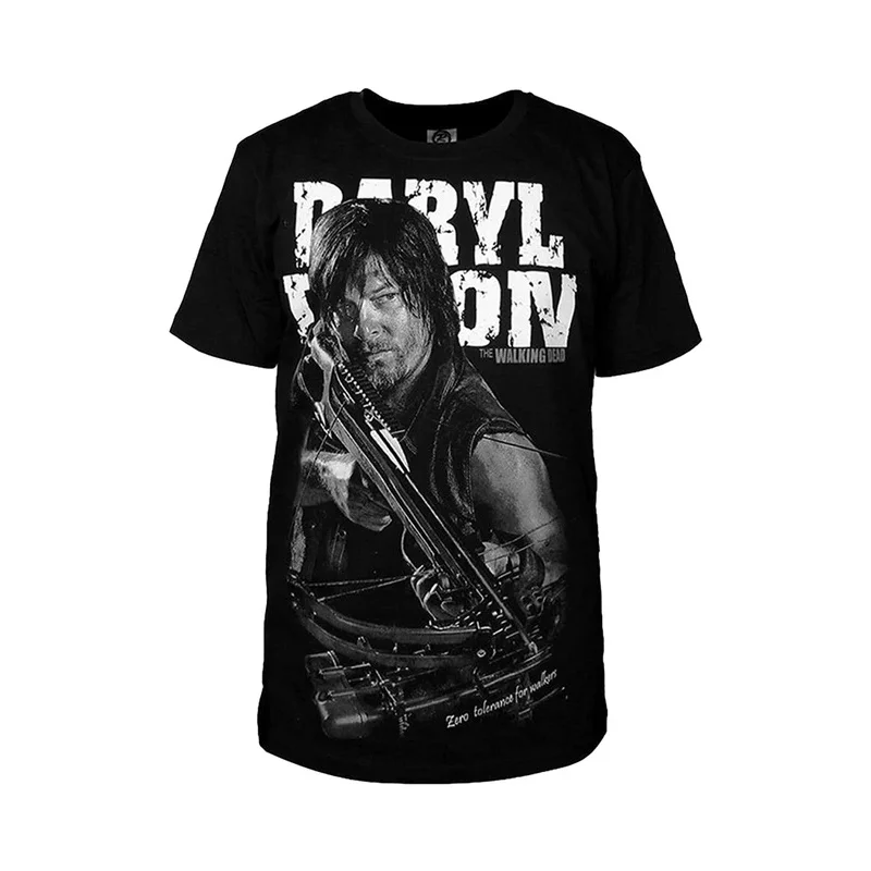 Dd54TV Walking Dead Daryl Cosplay camiseta juego de rol fantasía hombres negro pantalón corto Casual manga cuello redondo Top camisetas Halloween carnaval Clo