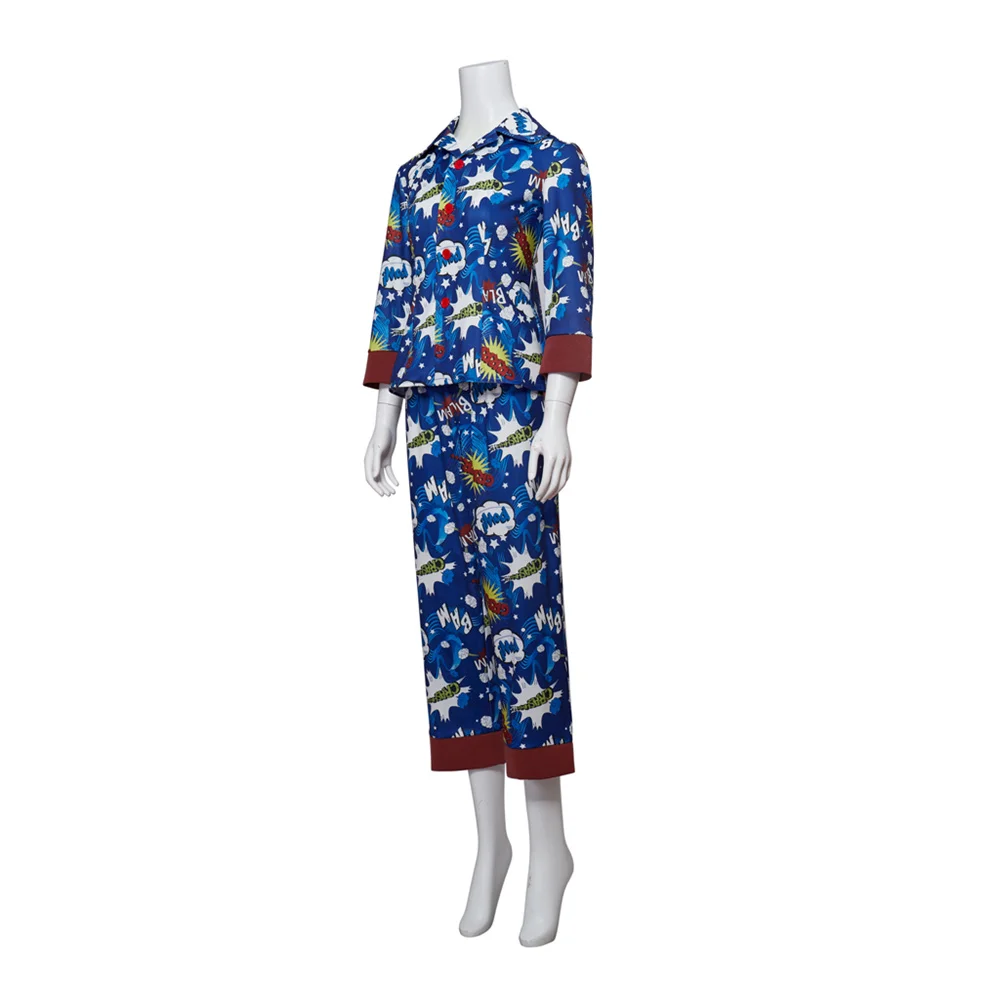 Killing Eve Villanelle Cosplay Costume Women Pajamas  Blue Long Sleeves Top Pants Halloween Carnival Party Outfits