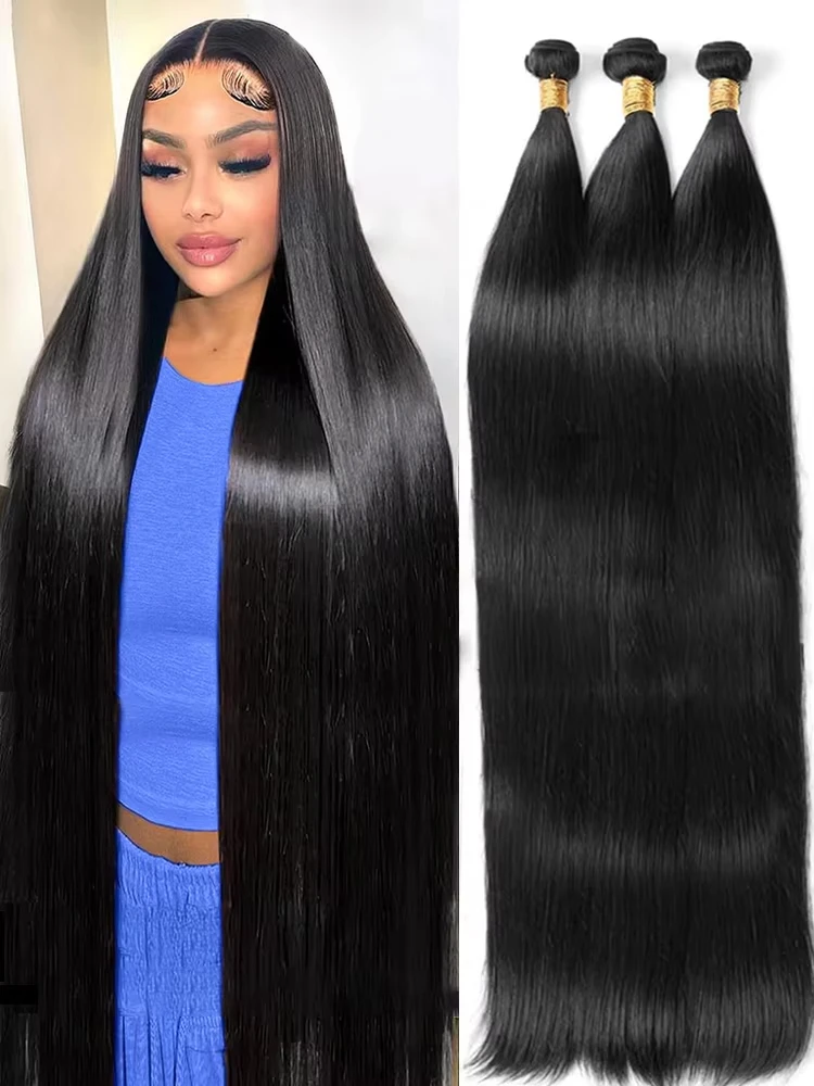 40 Inch Bone Straight Human Hair Weave Bundles 12 A Brazilian Natural Color 100% Remy Human Hair Extension 1 3 4 Bundles Weft