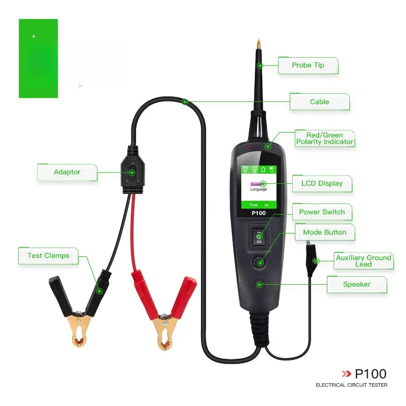 

TopDiag P100 2m Car Electrical Circuit Tester Automotive Power Scan Probe Circuit Kit P100 12V24V Battery Tester Diagnostic Tool