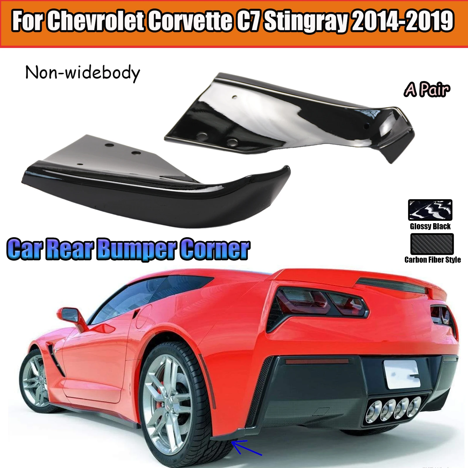 For Chevrolet Corvette C7 Stingray 2014-2019 A Pair Rear Bumper Corner Diffusers Spoiler Carbon Fiber Style Car Accessories