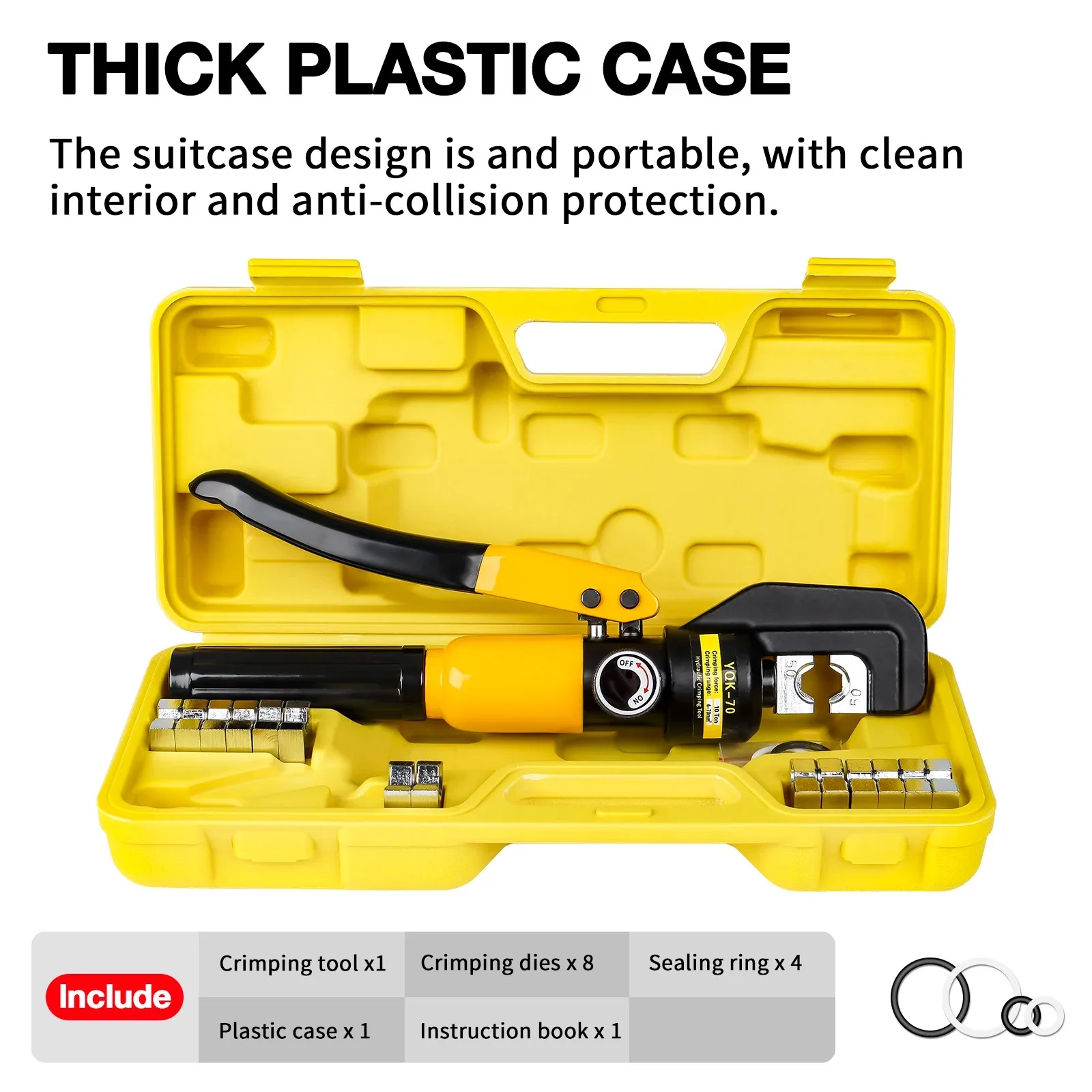 10T Hydraulic Cable Lug Crimper Kit - ขั้วต่อไฟฟ้าเครื่องมือลวดพร้อม 4-70mm2 Dies & Scissor