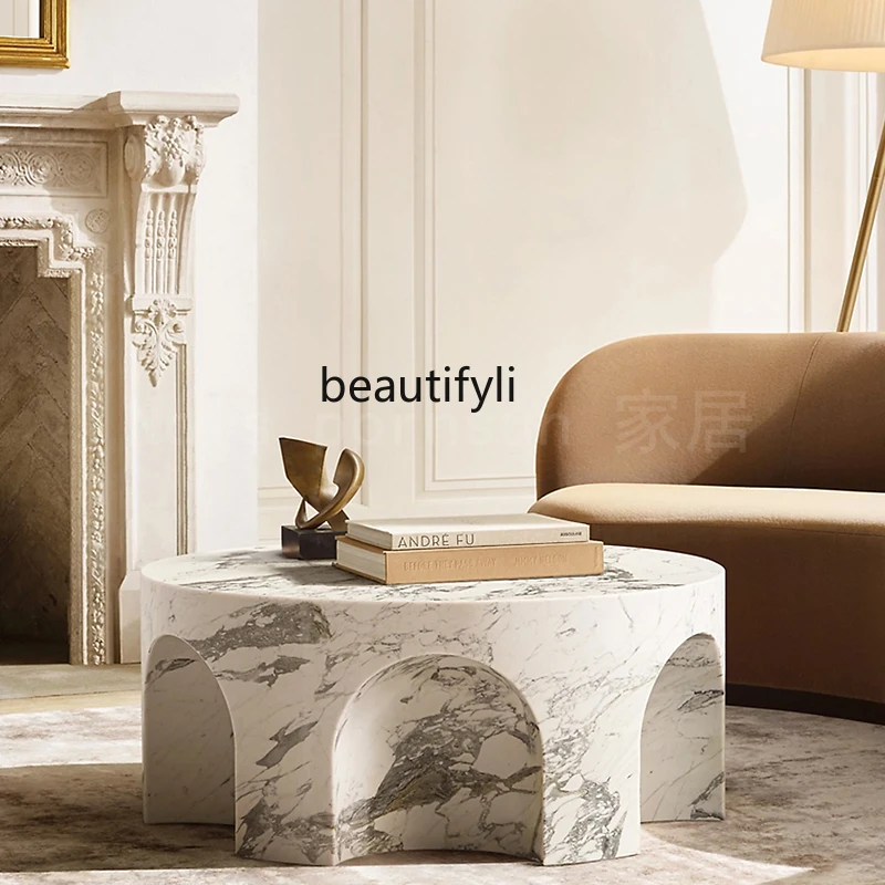 Italian light luxury large white marble coffee table minimalist living room luxury stone modern simple round table