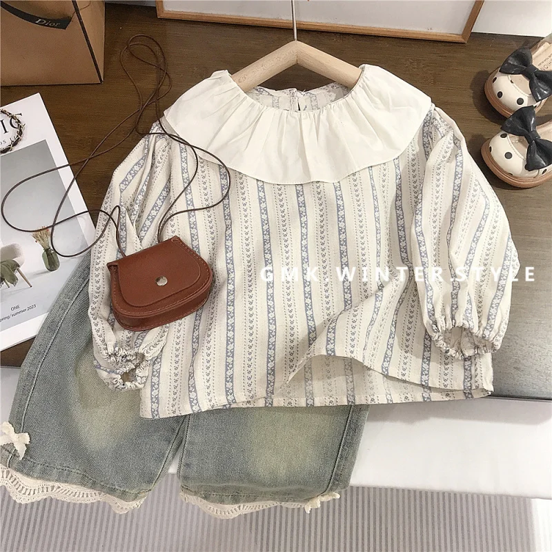 

Girls' Outfit Spring and Autumn Little Girl Cotton Doll Shirt Japanese Style Shirt Baby Girl Fashionable Autumn Jeans