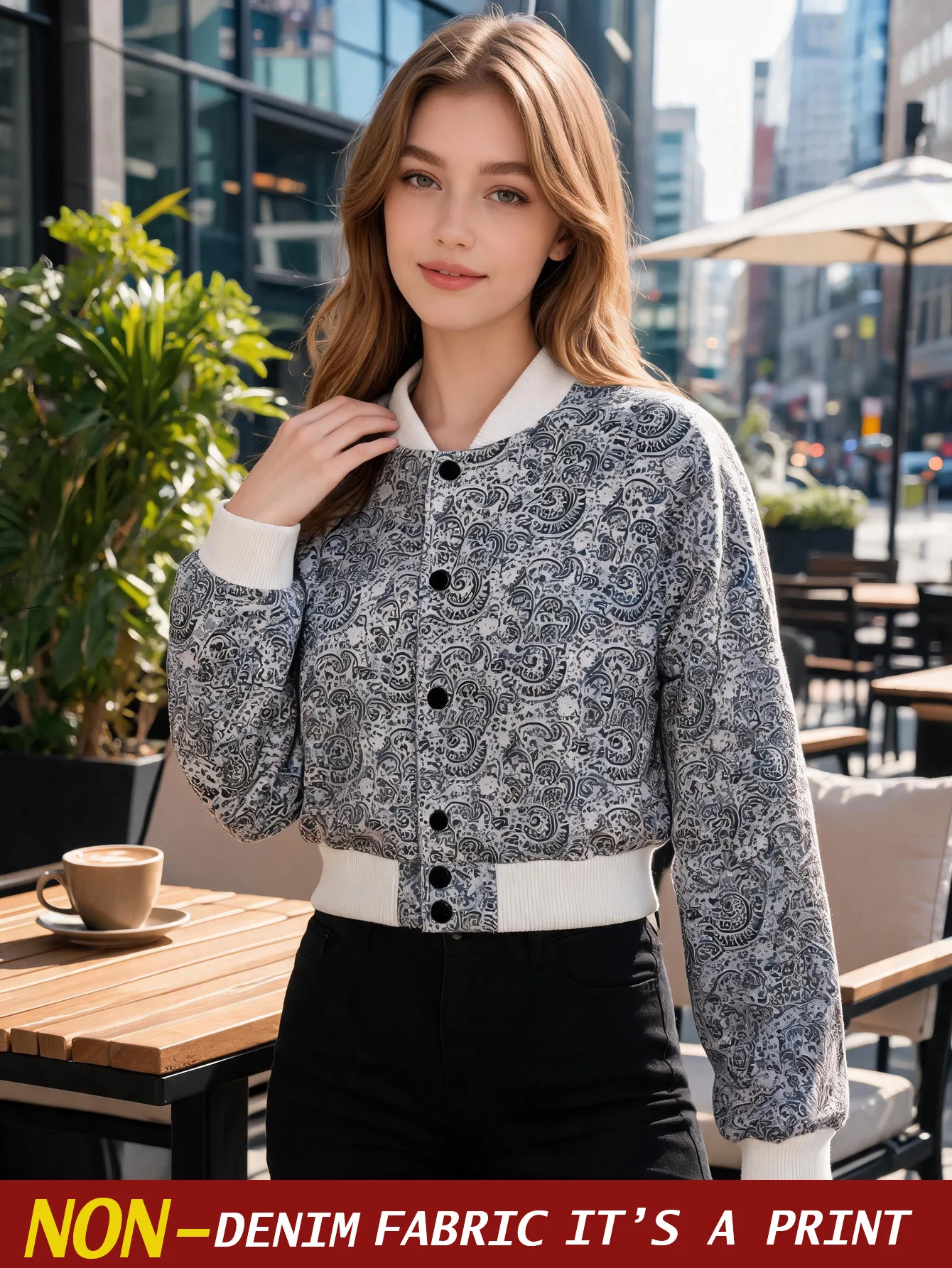2026 new denim printed women's baseball jacket, women's slim fit top, autumn and winter baseball jacket