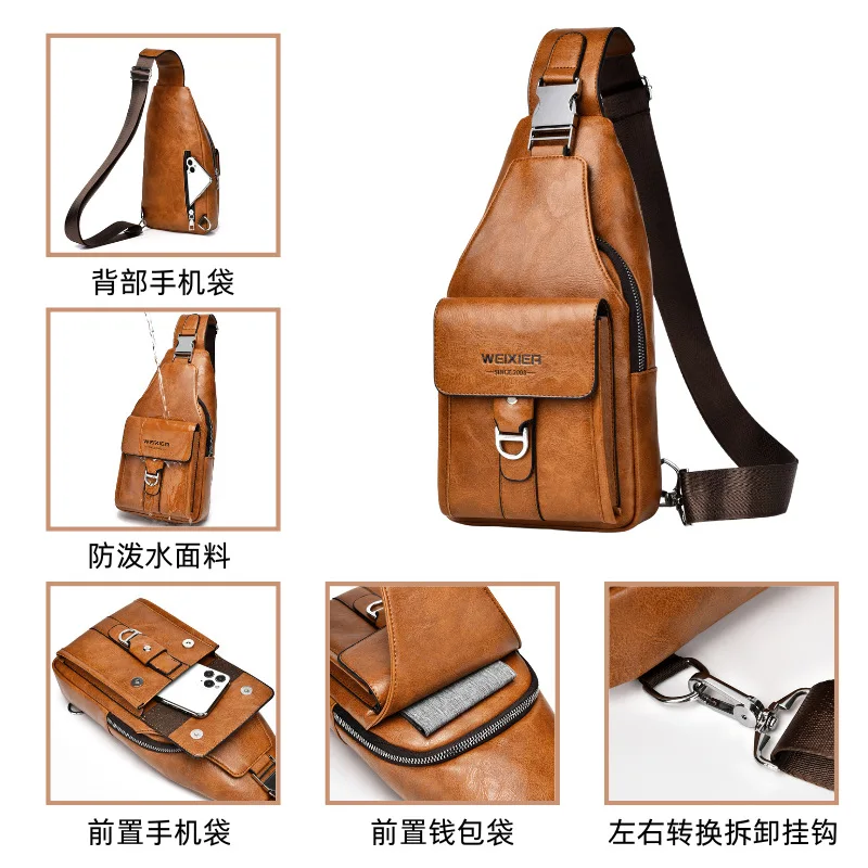 2025 New Cross Border Men Chest Bag Superior Sense Retro Casual Backpack Waterproof Wear-resistant Fashion Crossbody Chest Bag