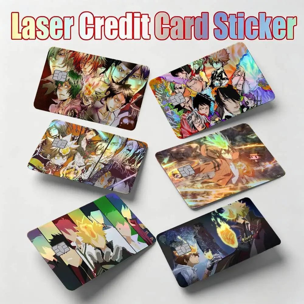 Katekyo Hitman Reborn 4Pcs Laser Card Stickers Vinyl Skin For Credit Debit Bank Cards Waterproof Resistant Protective