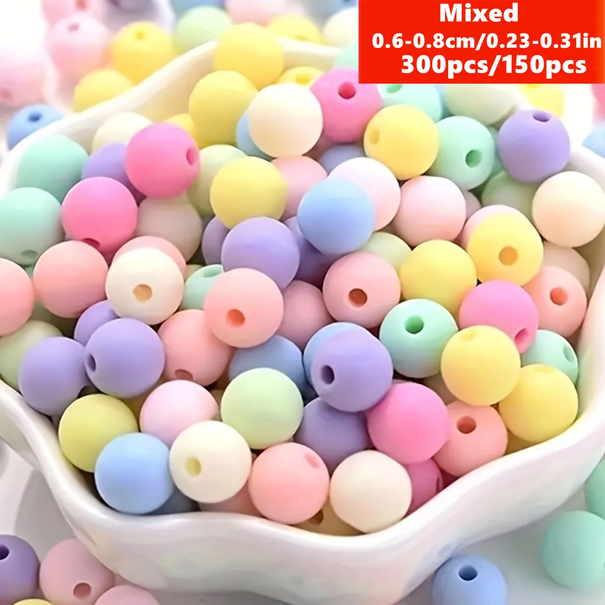 300/150pcs 6/8mm Frosted Acrylic Bead Set - Assorted Soft Colors, Round Spacer Beads for DIY Making