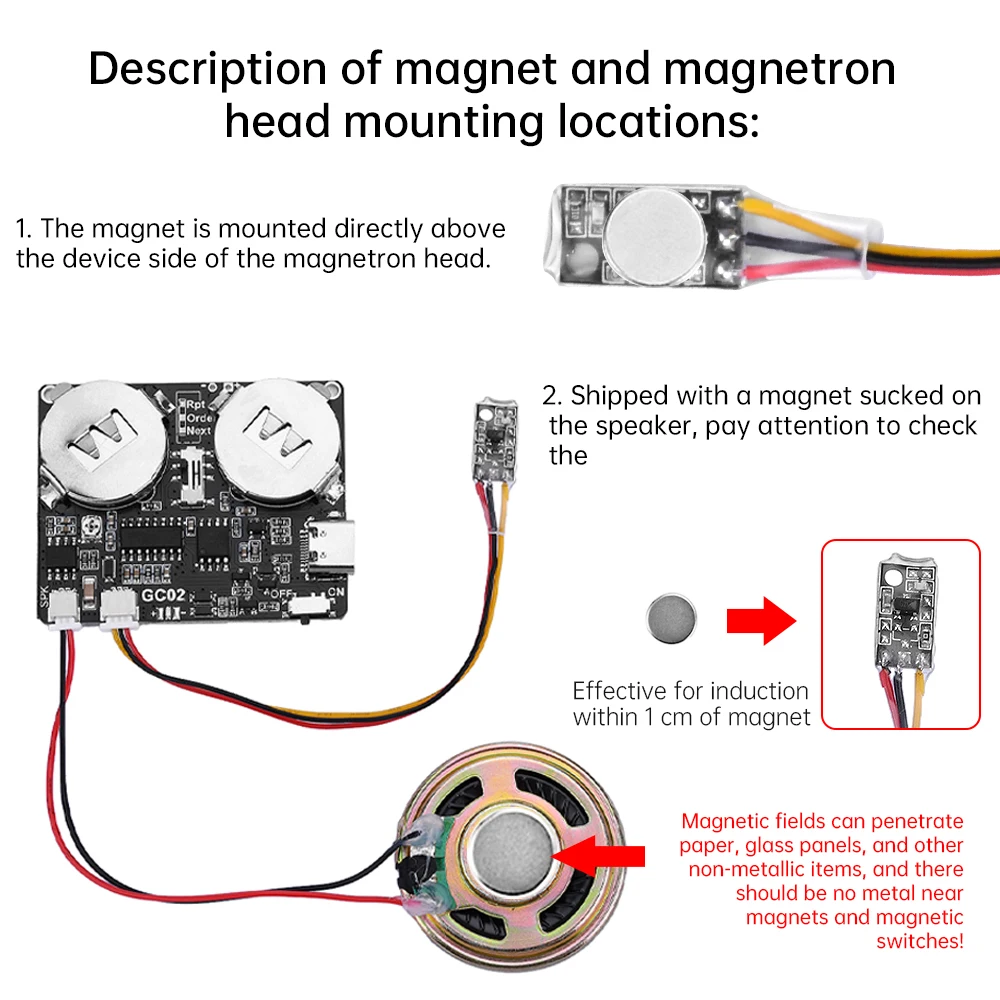 Recordable Sound Module Button/Magnet Control Sound Chip 8M MP3 WAV Music Voice Player Programmable Board with Speaker for DIY