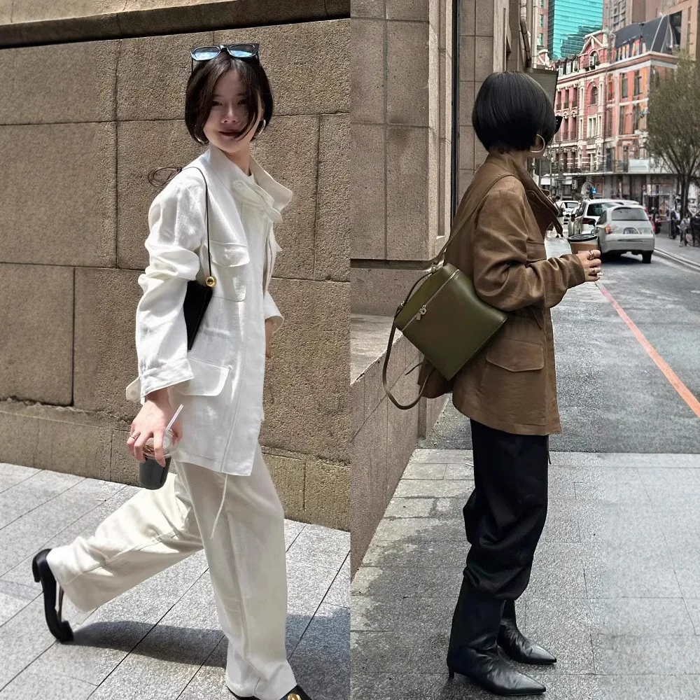 

Женская льняная куртка-жакет LP00 Raindrop Traveler с завязками на талии, воротником-стойкой и множеством карманов, рабочая одежда, верхняя одежда