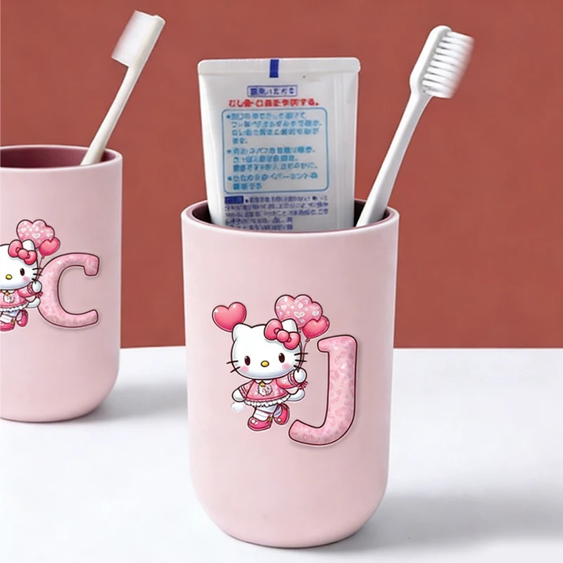 Vasos para Cepillo de Dientes con Letras de la A a la Z de Hello Kitty, Vasos Infantiles con Dibujos Animados, Vasos para Beber, Portacepillos de Dientes para Niñas