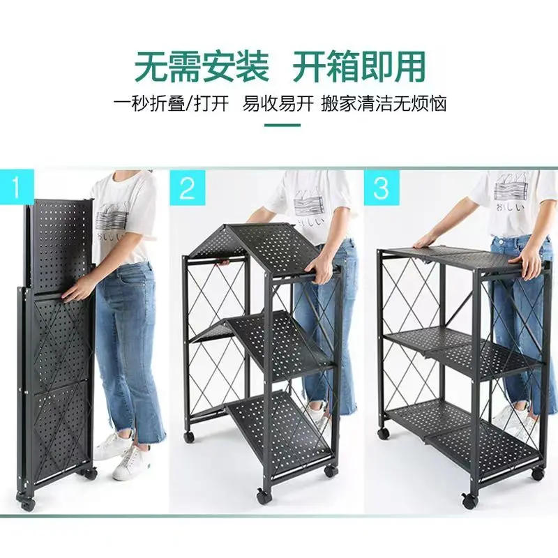 custom. [Store Hot Sale] No-Installation Kitchen Folding Storage Rack Multi-Layer Floor-Standing Organizer Trolley Microwave Ove