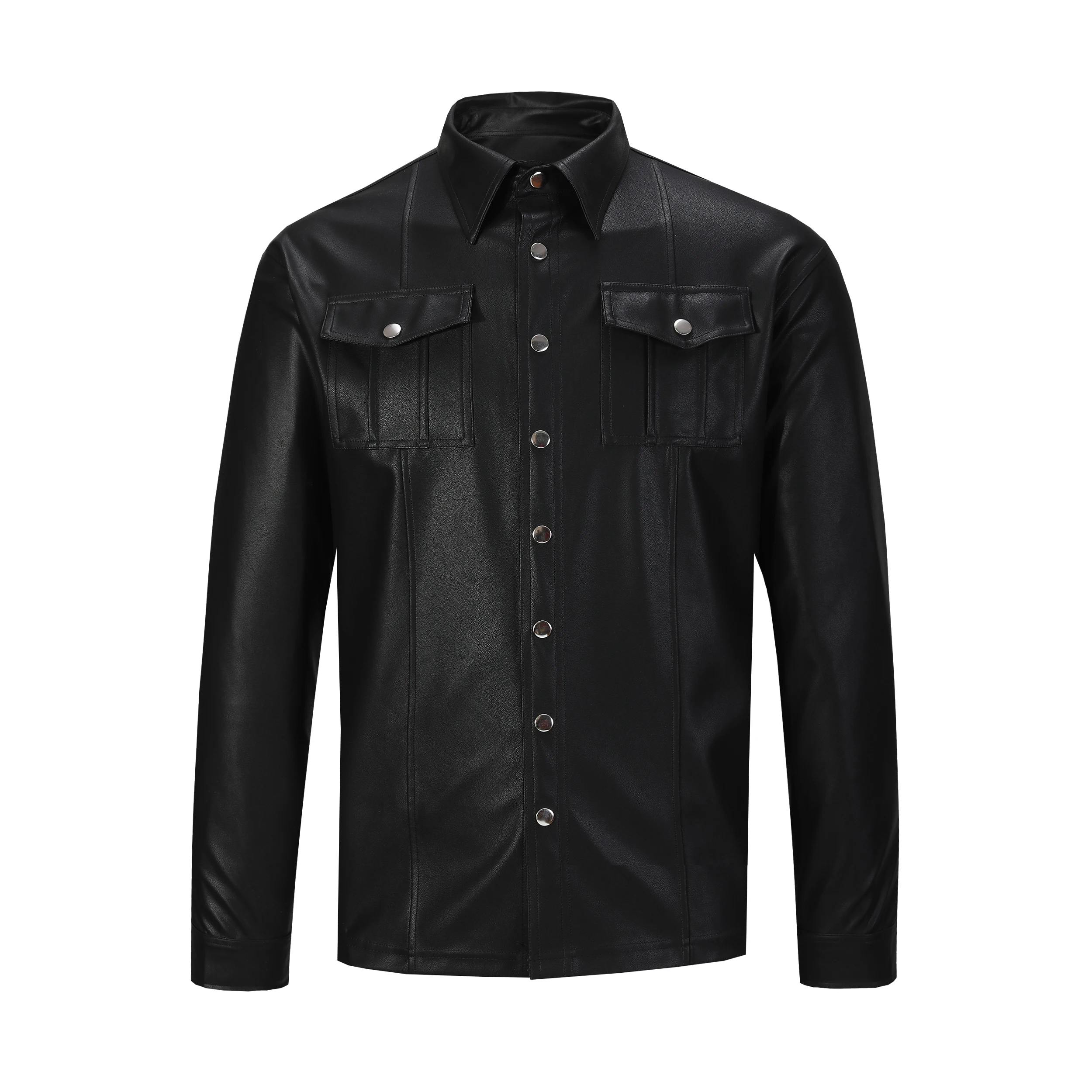 Men's Leather Shirts Long Sleeve Fashion PU Leather Jacket