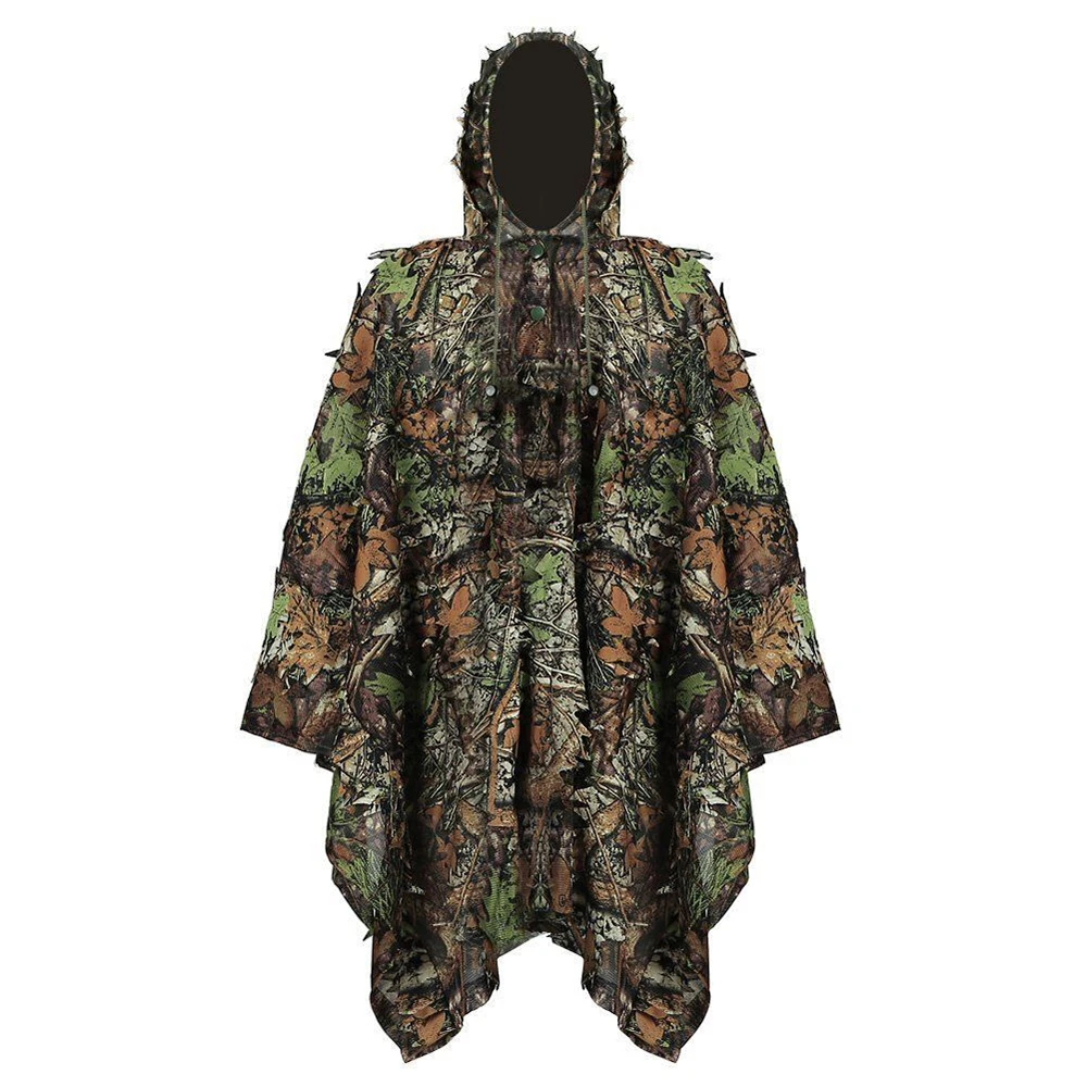 3D Leaves Camouflage Poncho Cloak Stealth Suits Outdoor Woodland CS Game Clothing for Hunting Shooting Birdwatching Set