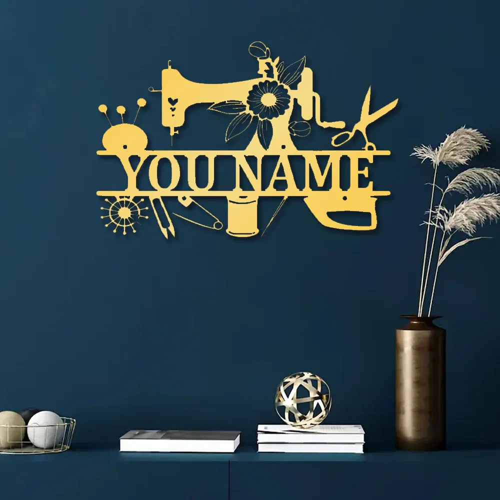 1pc cool sewing machine Custom Name Metal Wall Signs Iron Wall Plaque For Kids Room Living Room Home Decor