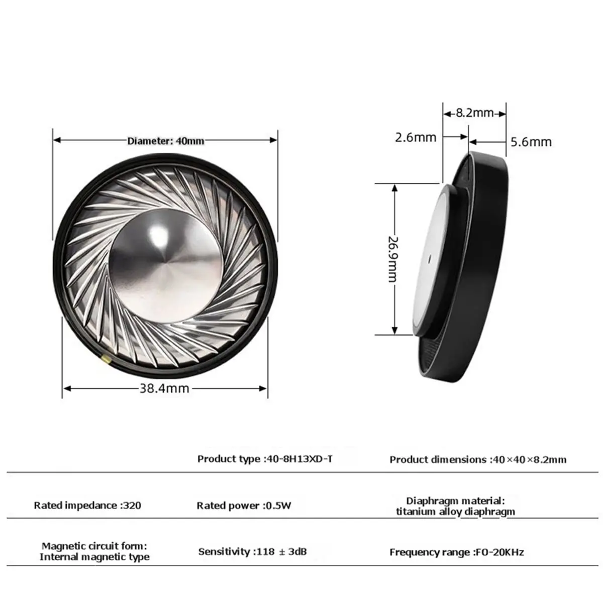 DT60 40MM Headphones Speaker Unit 32 Ohm Titanium Diaphragm Drivers over Ear Headphones Speakers