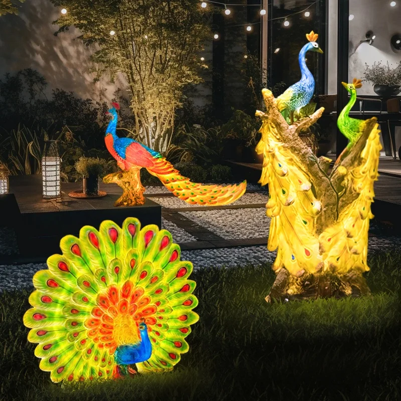 

Export Animal Motif Light Retro Outdoor Landscape Lamp for Garden or Villa Solar Peacock Shape Decorative Light