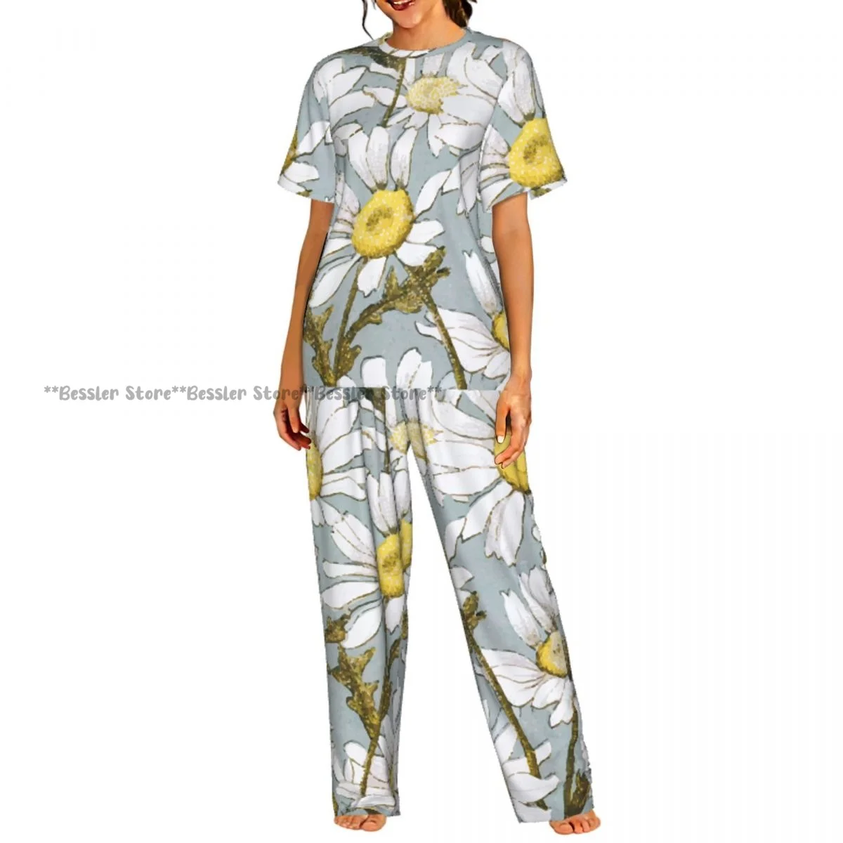 Women's Comfort Pajamas Women's Floral Daisy Short Sleeve Set Sleepwear