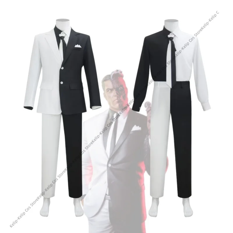 

Harvey Dent Cosplay Costumes TwoFacees Set Split Black White Suit Villain Outfit for Men Halloween Carnival Performance