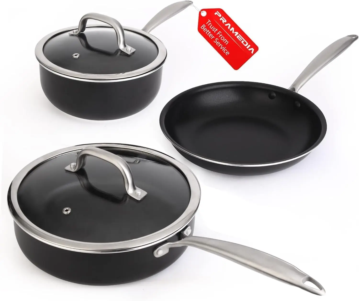 

5-pc matte-black ceramic nonstick cookware set—stainless handles, induction/oven safe, non-toxic, RV/apartment compact