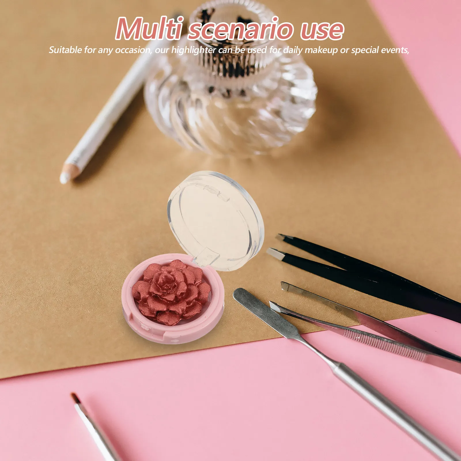 3D Carved Rose Shaped Highlighter Pressed Powder Face Cheeks Eyes Radiant Glow Sculpting Illuminating Metallic Shimmer Glow
