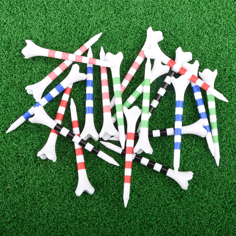 New 20pcs/Bag Plastics Golf Tees With Red/Black/Blue/Pink/Green Stripe Mark Scale 70/83mm 2 Size Colorfull Golf Ball Holder