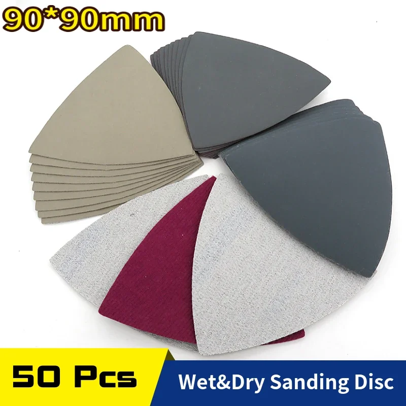 50PCS Triangle Sanding Disc Hook & Loop Silicon Carbide 90mm Wet Dry Sandpaper For Detail Oscillating Sander Tools 60-10000 Grit