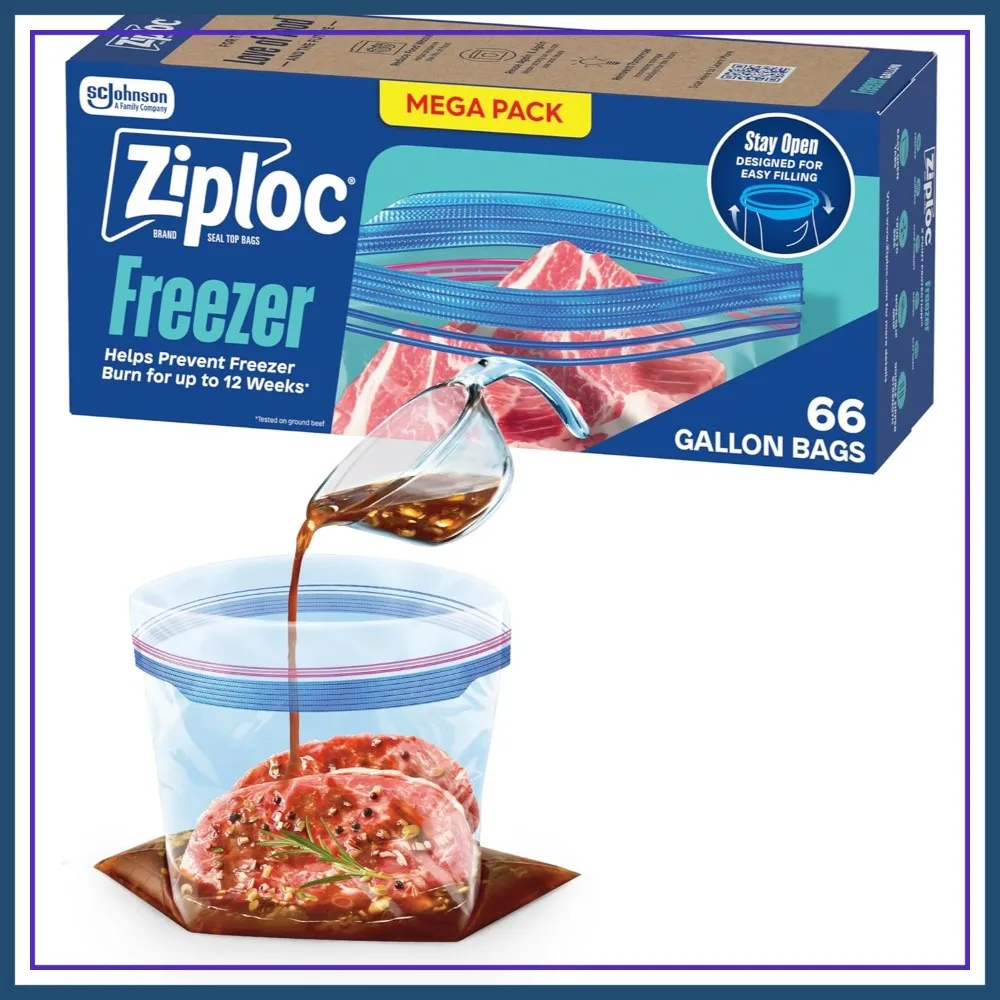 

Gallon Food Storage Freezer Bags, Stay Open Design for Easy Filling, 66 Count