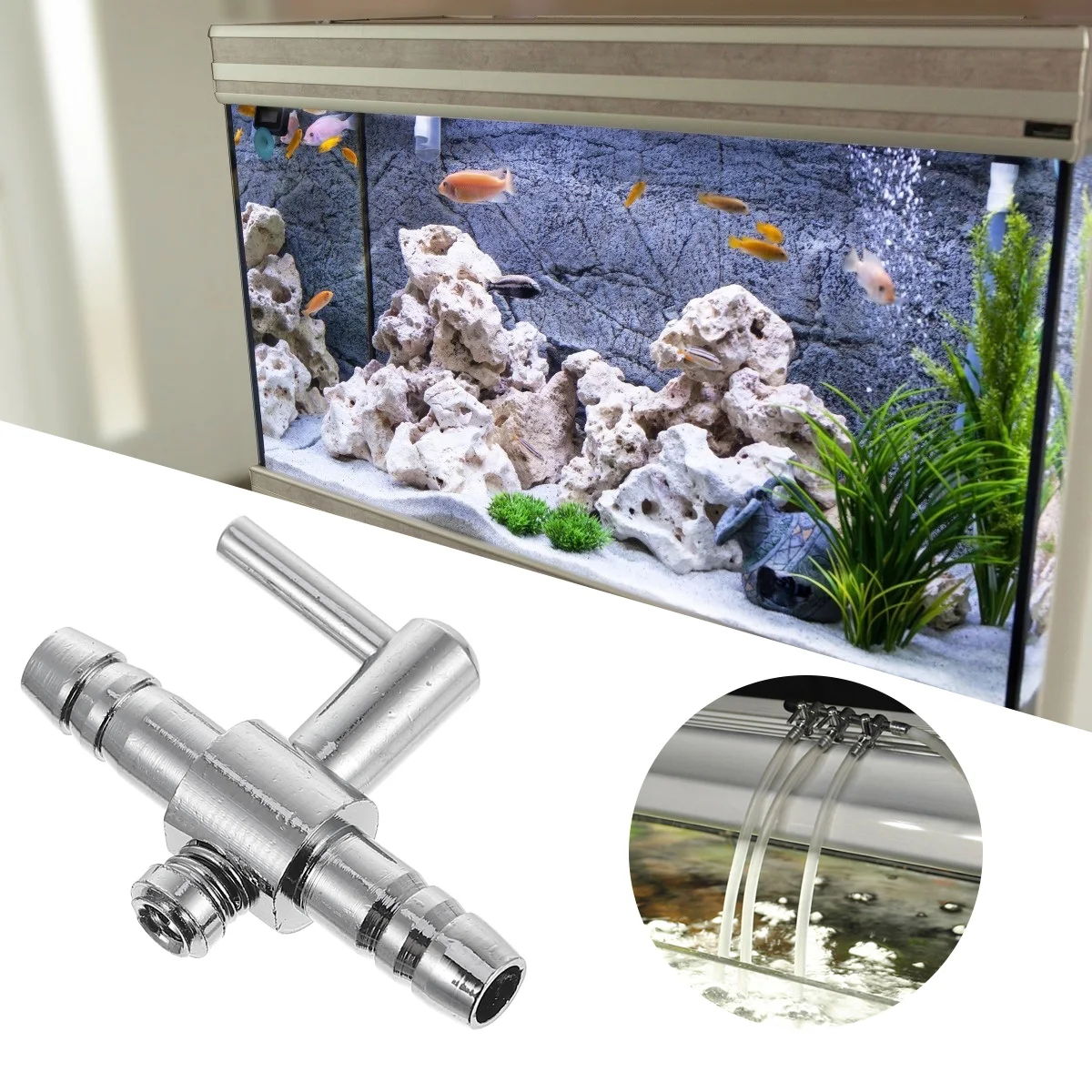 

8pcs Regulating Valve Stainless Steel Hose Connector for Fish Tank Aquarium Air Distributor Splitter Gas Control