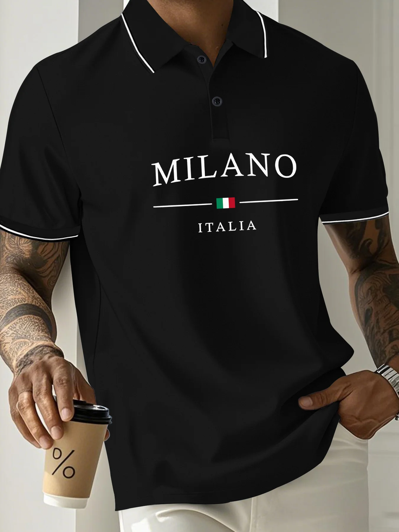 2026 Summer New Style Men's Short-Sleeved Polo Shirt with 3D Letter Pattern Print Street Casual Fashionable Comfortable Soft