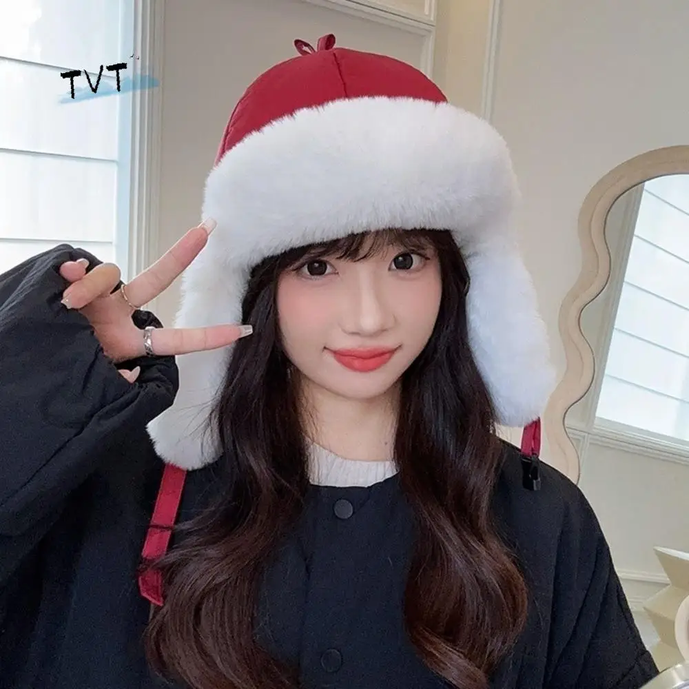 

Sweet Thickened Ear Protective Hat Windproof Plush Winter Pilot Hat Keep Warm Korean Style Cycling Lei Feng Hat Outdoor