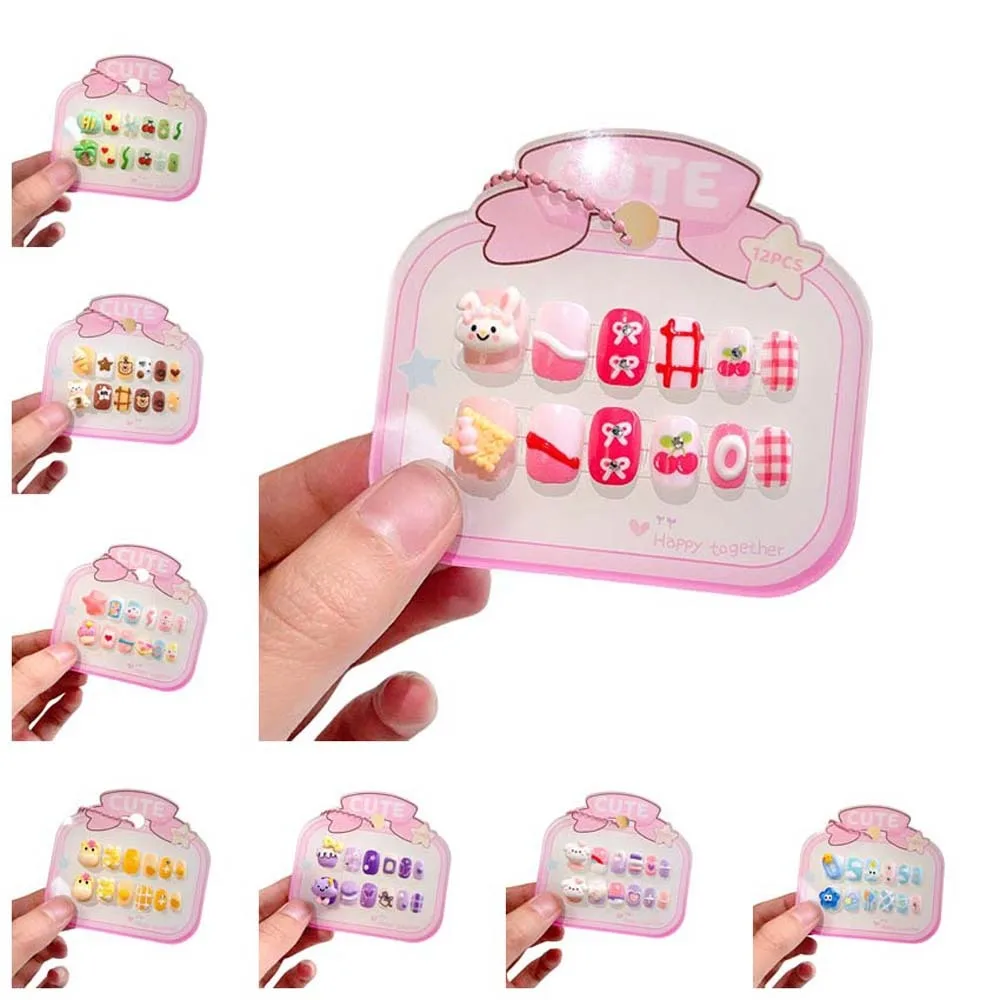 3D Animale Bambini Cartoon Unghie finte Corto a forma quadrata Materiale per manicure Bambini Unghie finte Colore caramella Stampa sulle unghie
