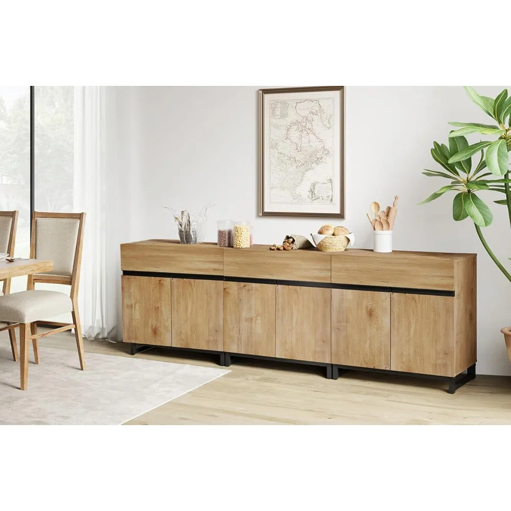 3 in 1 Multifunctional Sideboard Buffet Cabinet with Adjustable Shelves and Metal Base for Living Room, Dining Room, Kitchen