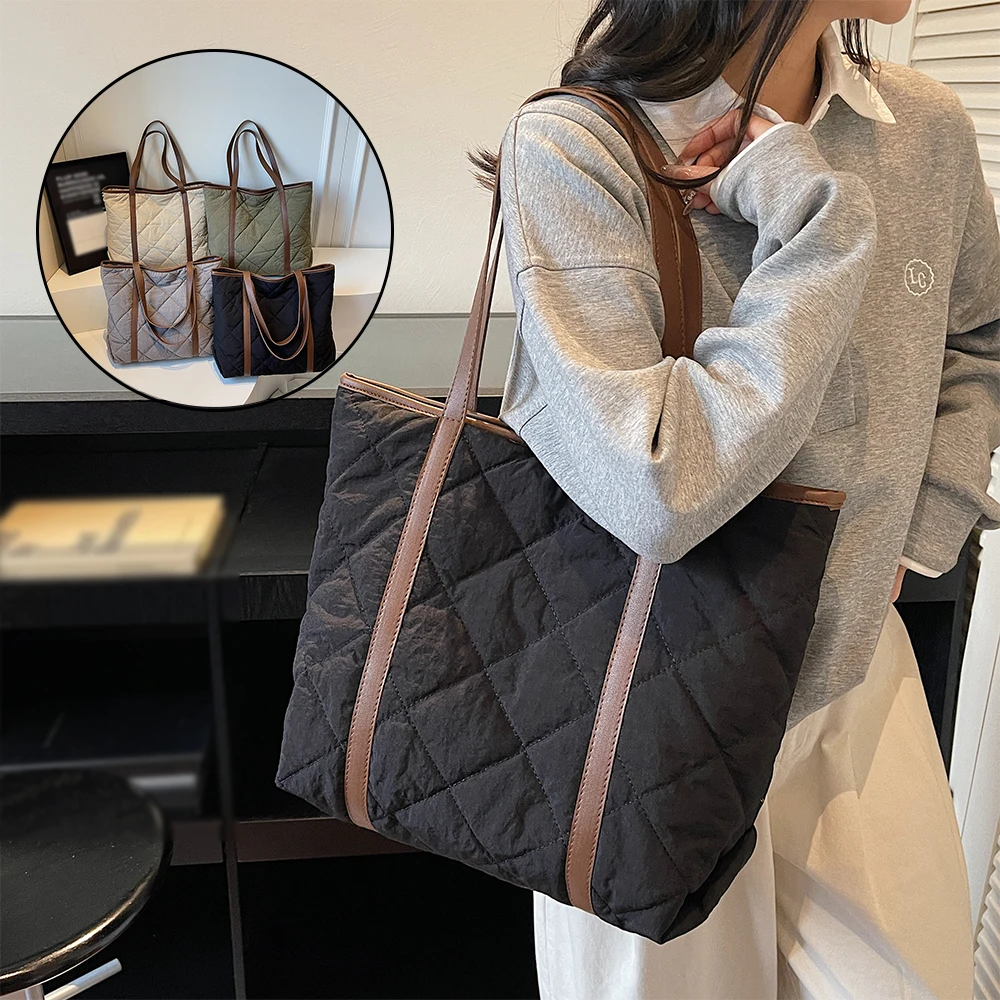 

Large Capacity Diamond Tote Bag for Autumn and Winter, Versatile Single Shoulder Handbag, Relaxed Commuting Bag