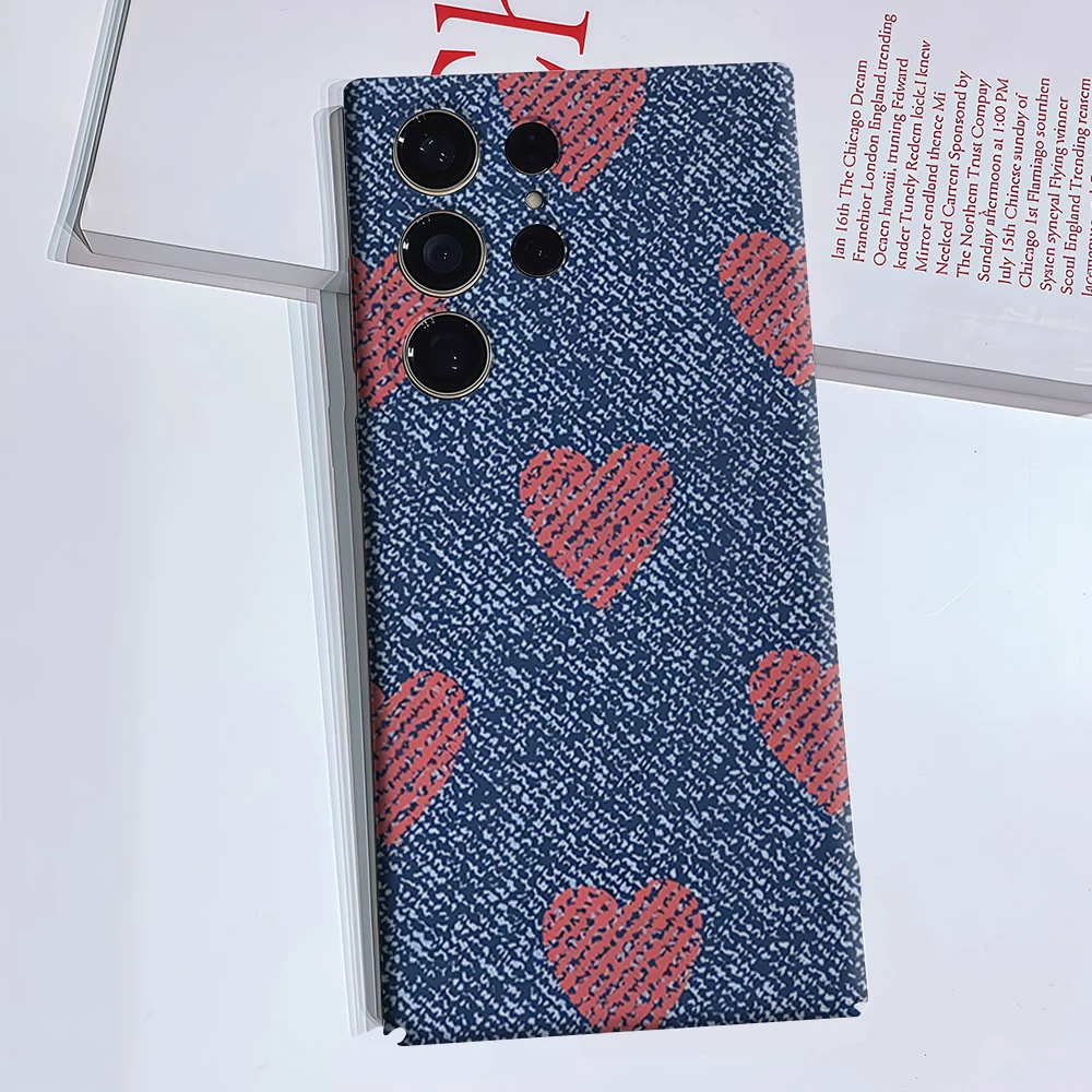 Denim Hearts Phone Case for Samsung Galaxy S26 S25 S24 S23 Ultra Plus Luxury Double-layer anti-fall Back Cover