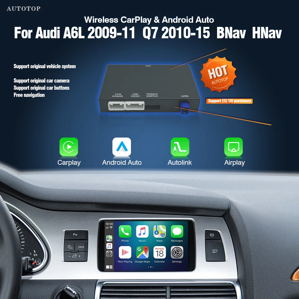 AUTOTOP Wireless CarPlay Android Auto für Audi A6L Q7 MMI 3G BHav HNav 2009-2015 Mirror Link AirPlay Reverse Kamera GPS Navi
