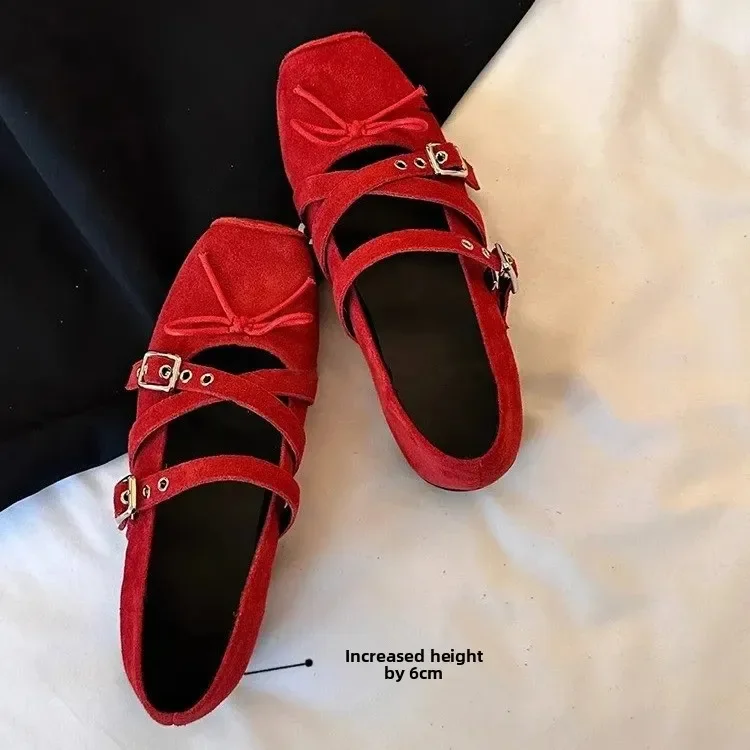 

Красные балетки на плоской подошве, женская мягкая кожаная обувь без шнуровки в стиле ретро, французская летняя обувь Мэри Джейн на среднем каблуке с круглым носком, однотонная летняя обувь