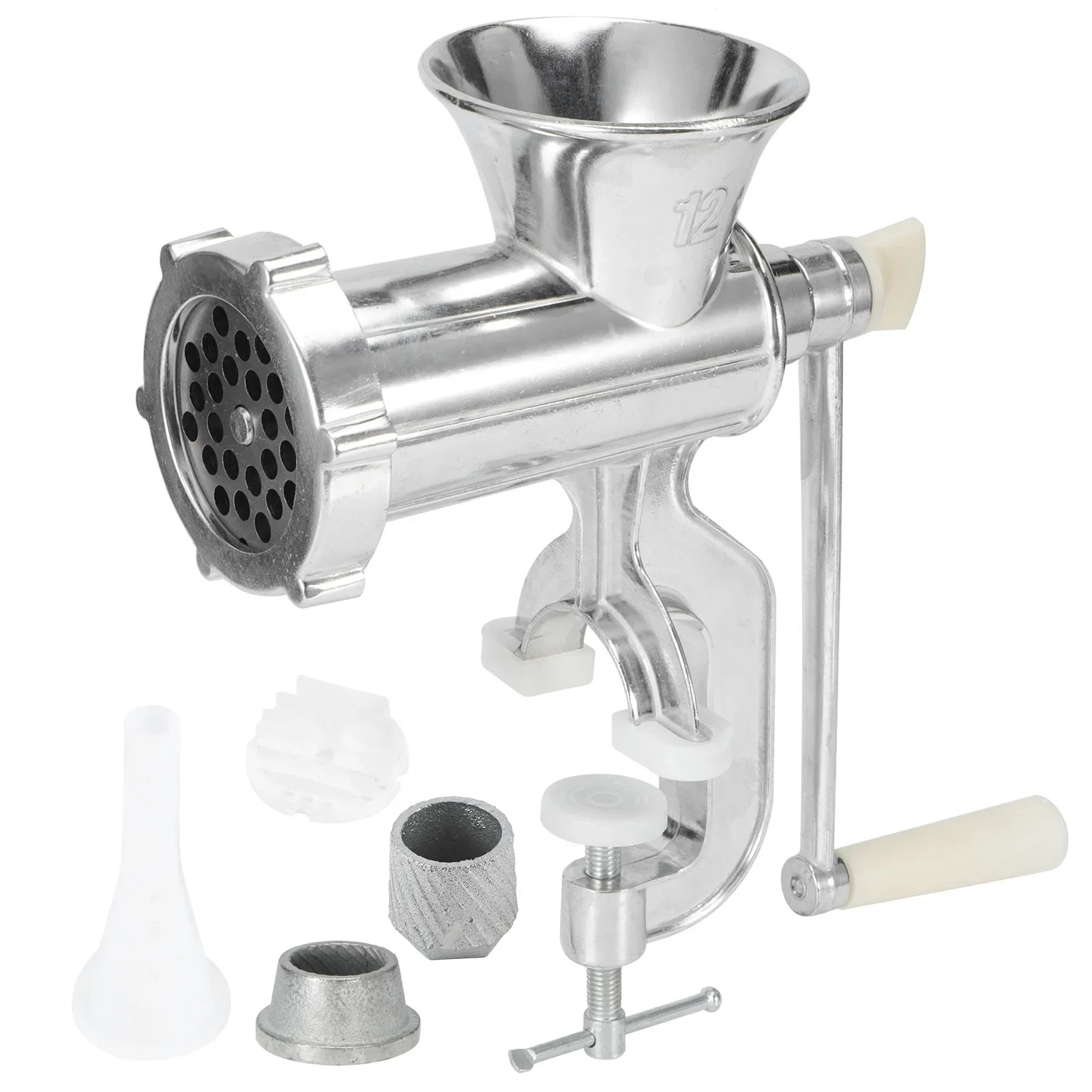 Silver Aluminum Alloy Manual Meat Grinder,Powerful Home Sausage Kitchen Appliances,Vegetable Chopper,Pepper Supplies,Mincer, 1Pc