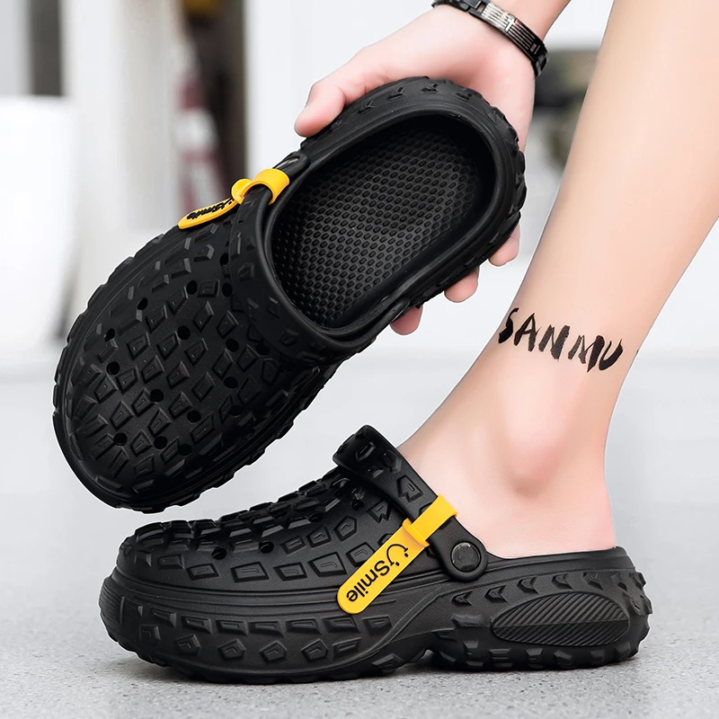 Men Platform Rubber Sandals Thick Soles Clogs Garden Shoes Beach Shoes Soft Comfortable 5cm High